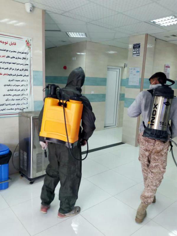 بیمارستان معاون و شبکه بهداشت صحنه توسط سپاه صحنه ضد عفونی شد