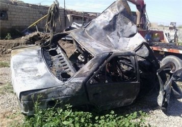 تصادف در محور ثلاث باباجانی - جوانرود سه عضو یک خانواده را در آتش سوزاند