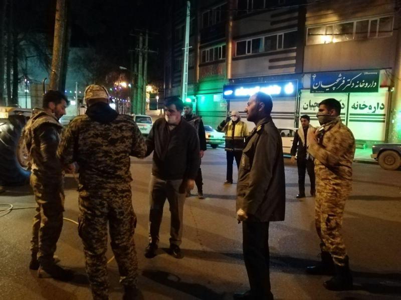 مناطق پر تردد شهر صحنه توسط سپاه شهرستان صحنه ضد عفونی شد